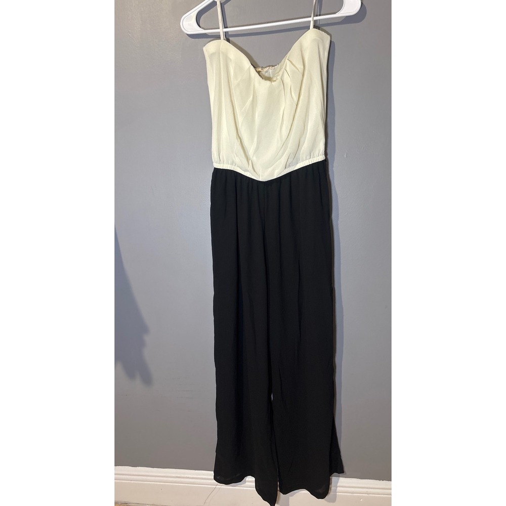 Iris Los Angeles Jumpsuit Black White Two Tone Wide Leg Pleated Bodice Large